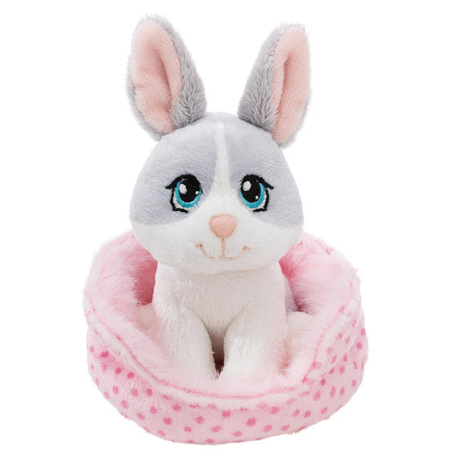 Little Paws | Coelho cinzento em cesto rosa, 12cm