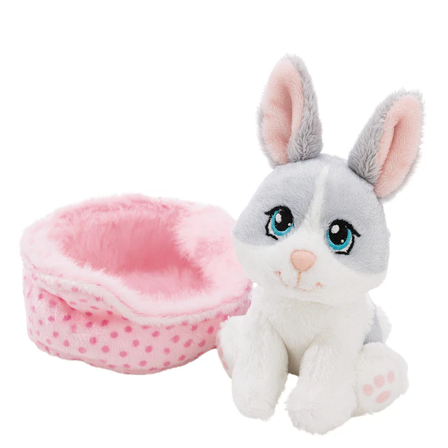 Little Paws | Coelho cinzento em cesto rosa, 12cm