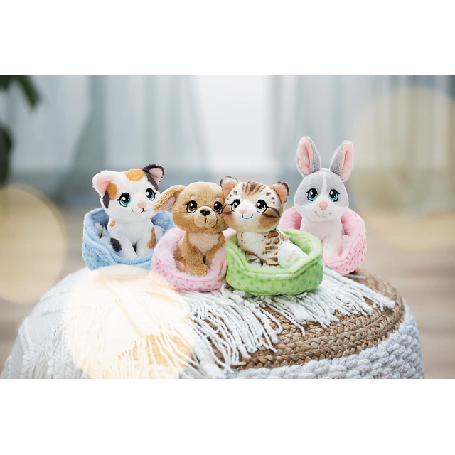 Little Paws | Coelho cinzento em cesto rosa, 12cm