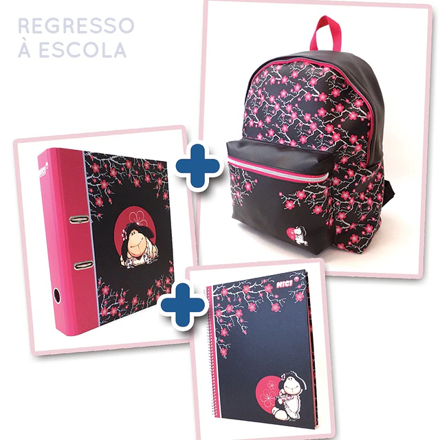 Conjunto: Mochila (15011) + Capa de argolas A4(15212) + Caderno A4 (15210)