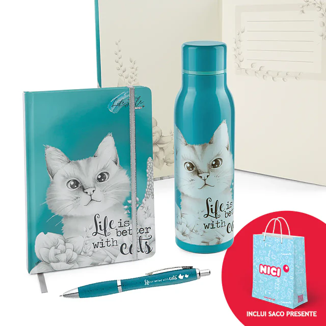 Conjunto: Bloco de Notas,Capa Dura,Pautado  + Esferográfica Gata  + Garrafa Térmica  + Saco de papel médio