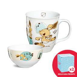 Conjunto: Caneca Coelho  + Taça de cereais Coelho  + 2 x Caixas para canecas 