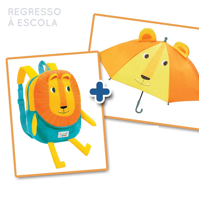 Regresso à Escola_ Pack 6 (Mochila em peluche Leão + Guarda-chuva Leão )