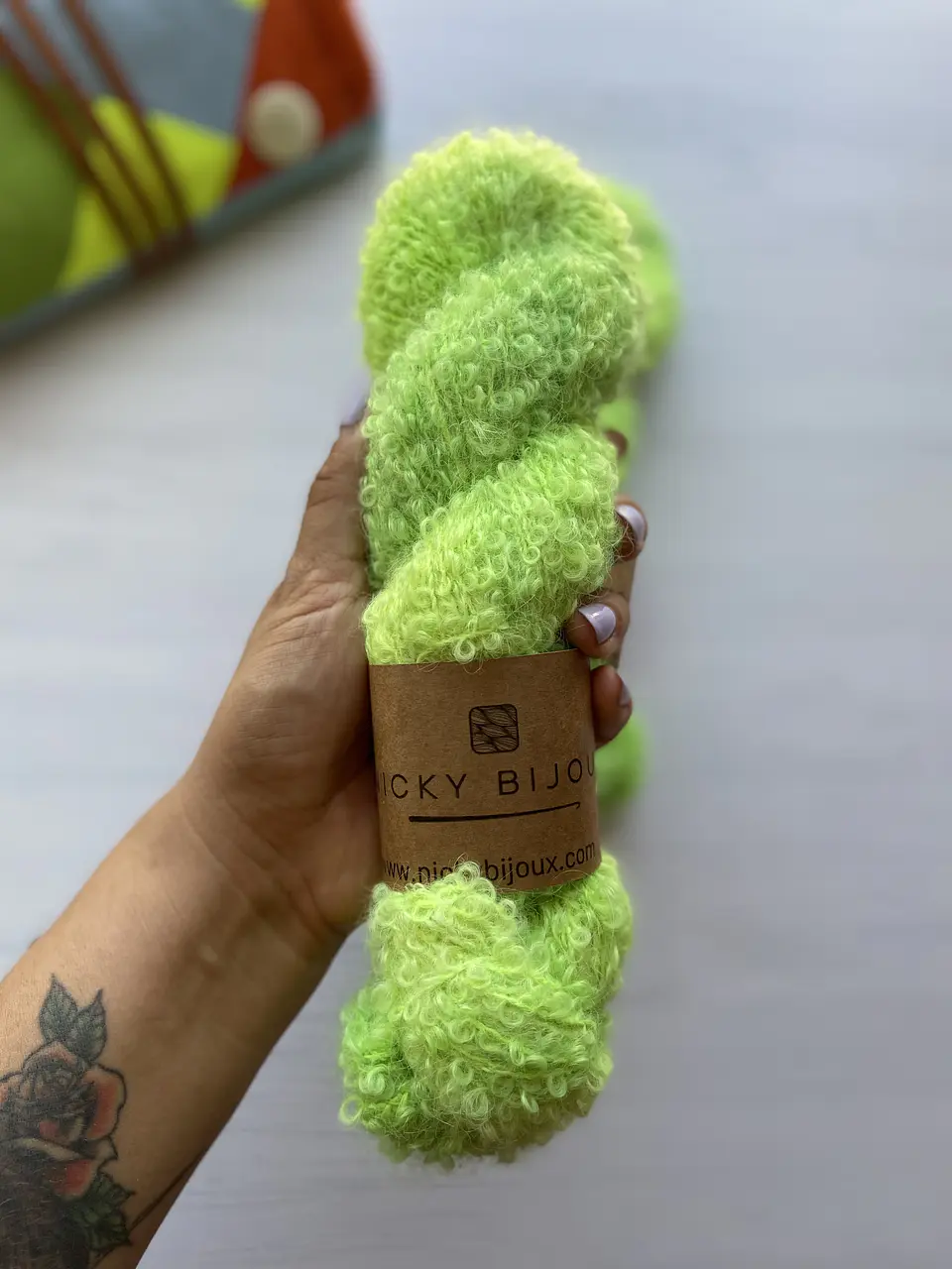 Merino Boucle Alpaca Suri - Verde Manzana 1