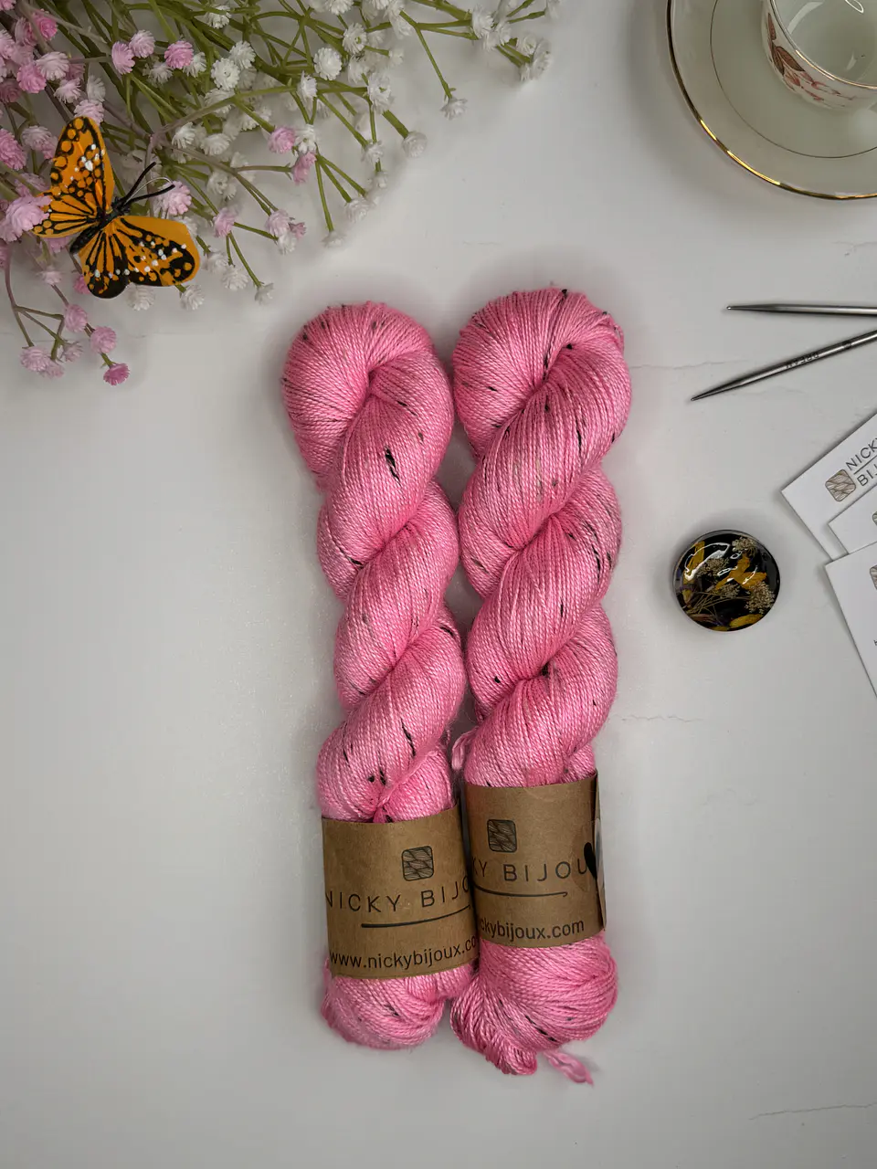 Merino Seda Tweed Fingering - Barbie Flúor 1