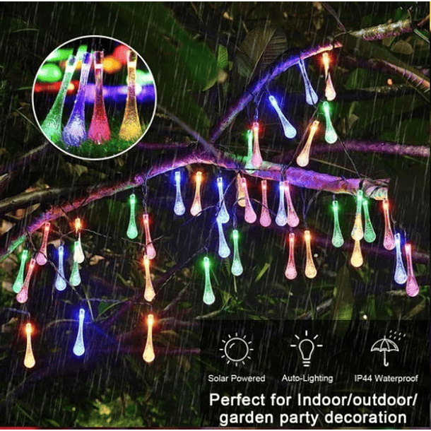 Luces Navidad Solar Guirnalda Led Gotas De Agua 7 Metros 13