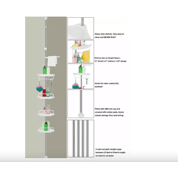 Esquinero De Ducha Multi-uso 4 Repisas Ajustable Organizador 3