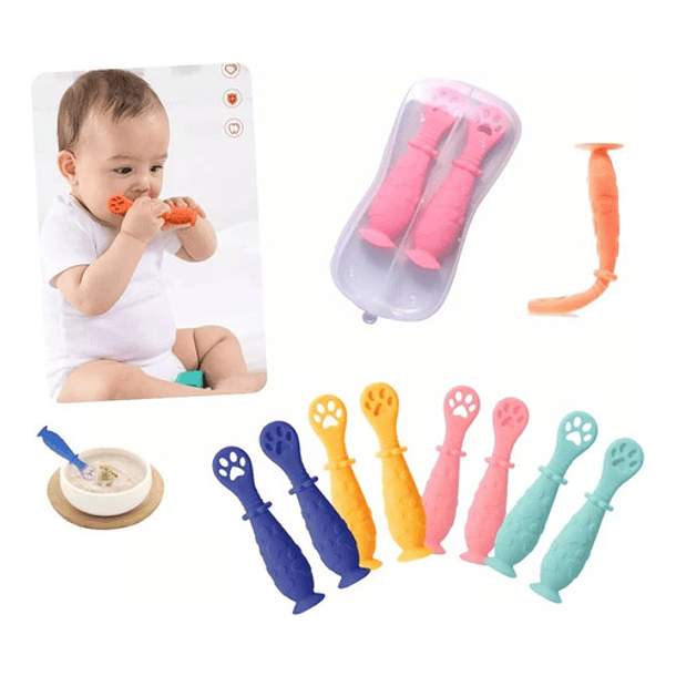 2 Cucharas De Aprendizaje Silicona Para Bebes Huellas C/caja 1
