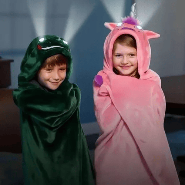 Manta Frazada Suave Ojos Luminosos Led Capucha Polar Niños D 2