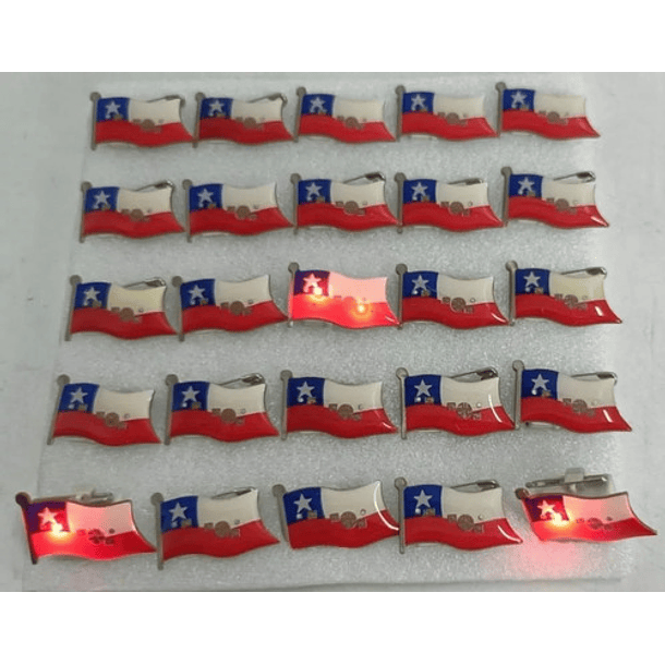  25 Piocha Pin Bandera Chile Goma Con Luz Led Boton Fiestas 6