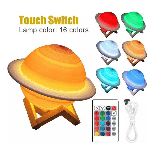 Lámpara Saturno 3d 16 Colores + Atril Galactica + Control 2