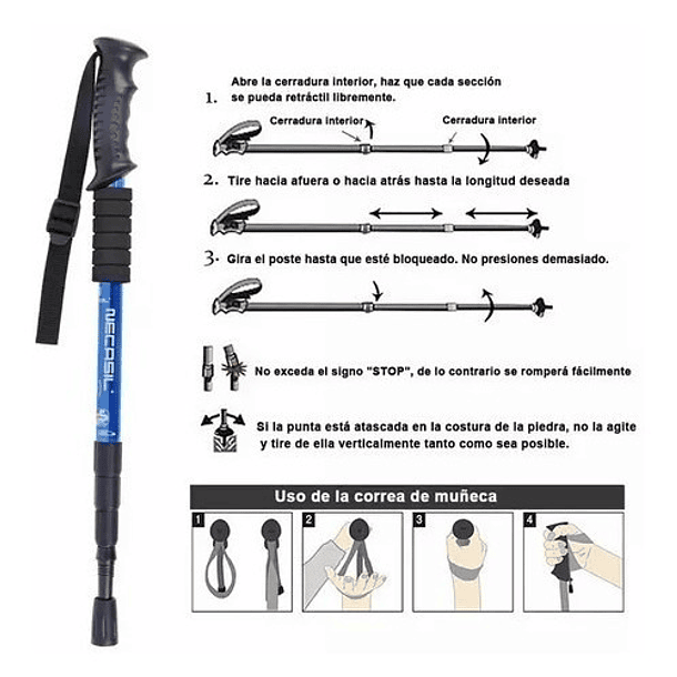 1 Bastón Plegable Ligero Senderismo Treking Caminar Escalar Color Azul 4