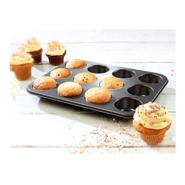 Molde 12 Muffins Cupcakes Placa Teflón Pettish Online Vc Color Negro 4