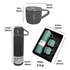 Set Termo Vaso Térmico Acero Inox 500ml + 3 Tazas Tapa X L 17