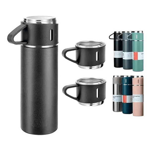 Set Termo Vaso Térmico Acero Inox 500ml + 3 Tazas Tapa X L 19