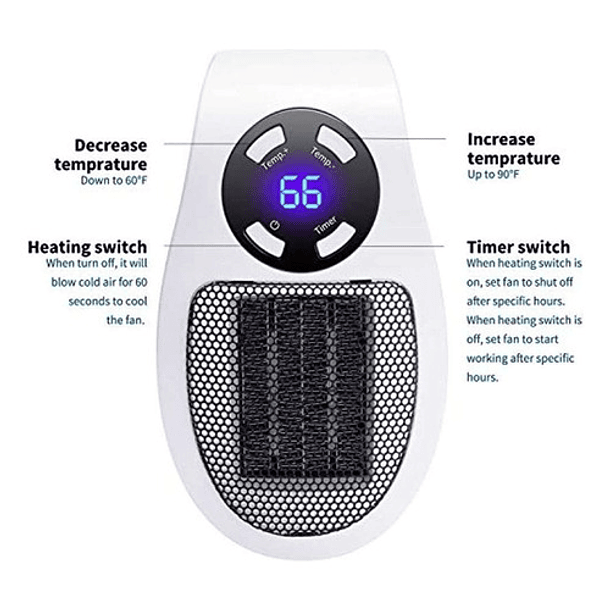 Mini Calentador Portátil Eléctrico Pared 400w Control Remoto Color Blanco 7