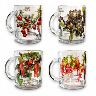 Pack 4 Tazones Vidrio Flora Chilena 