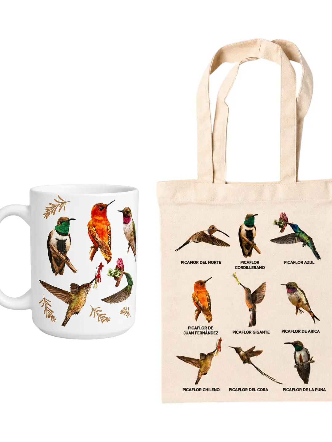 Pack Picaflores de Chile: Taza XL de Cerámica + Bolsa Totebag 1