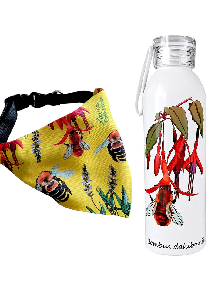 Pack Paseo: Bandana Abejas Para Perro + Botella Ilustrada de Abeja 1