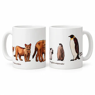 Pack 2 Tazones Cerámica: Puma y Pingüino en crecimiento