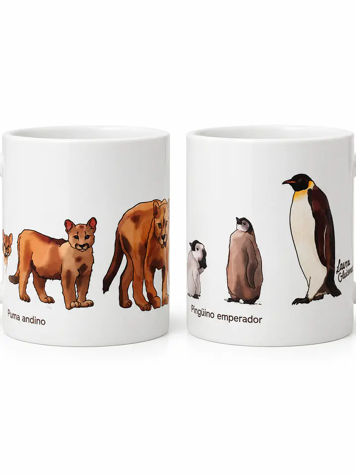 Pack 2 Tazones Cerámica: Puma y Pingüino en crecimiento 1