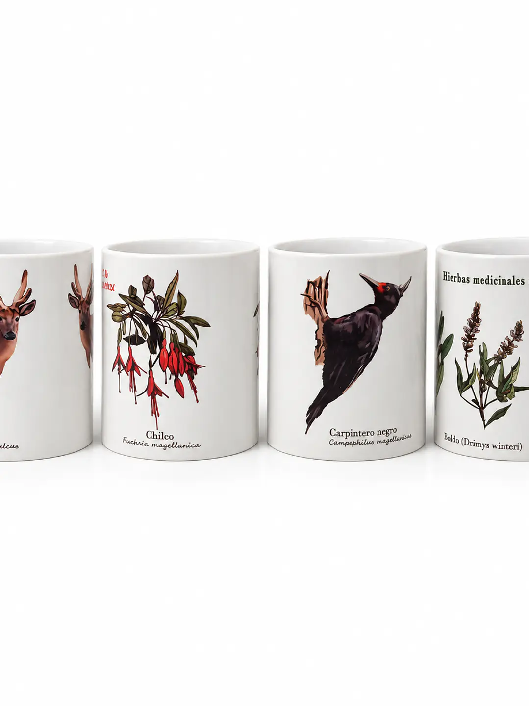 Pack 4 Tazones Cerámica: Pudú, Chilco, Carpintero y Hierbas Nativas 1