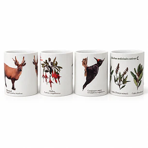 Pack 4 Tazones Cerámica: Pudú, Chilco, Carpintero y Hierbas Nativas