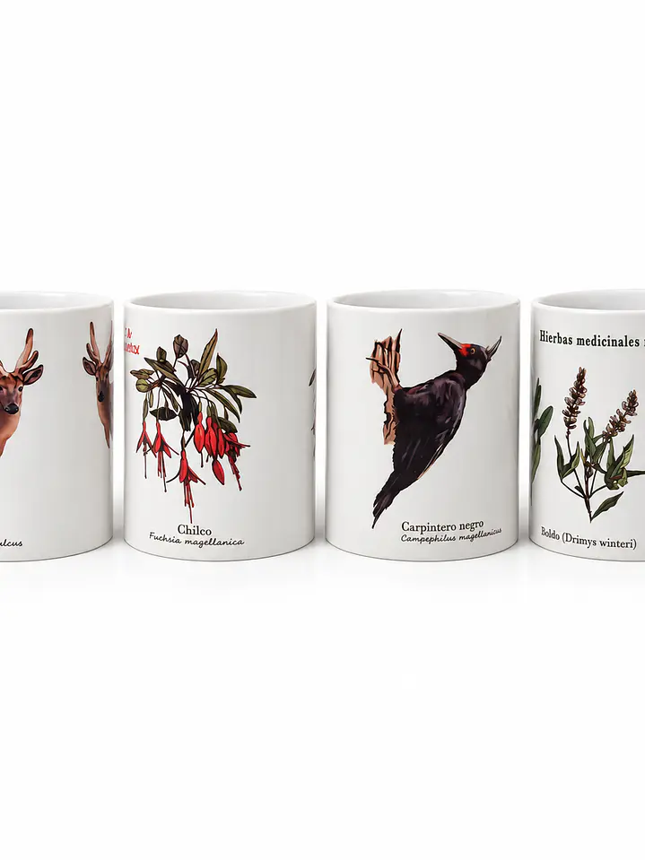Pack 4 Tazones Cerámica: Pudú, Chilco, Carpintero y Hierbas Nativas 1