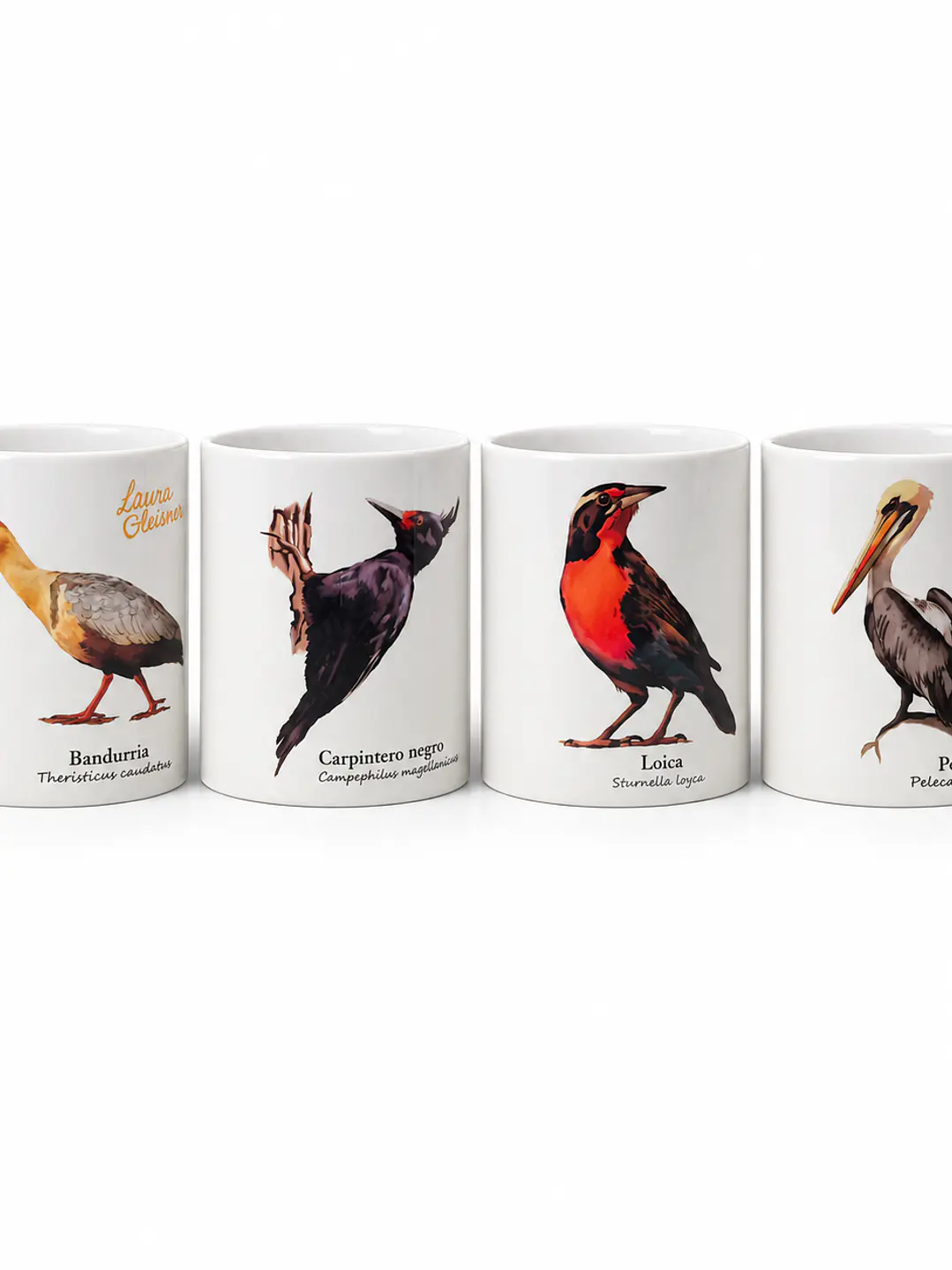 Pack 4 Tazones Cerámica: Bandurria, Carpintero, Loica y Pelicano  1