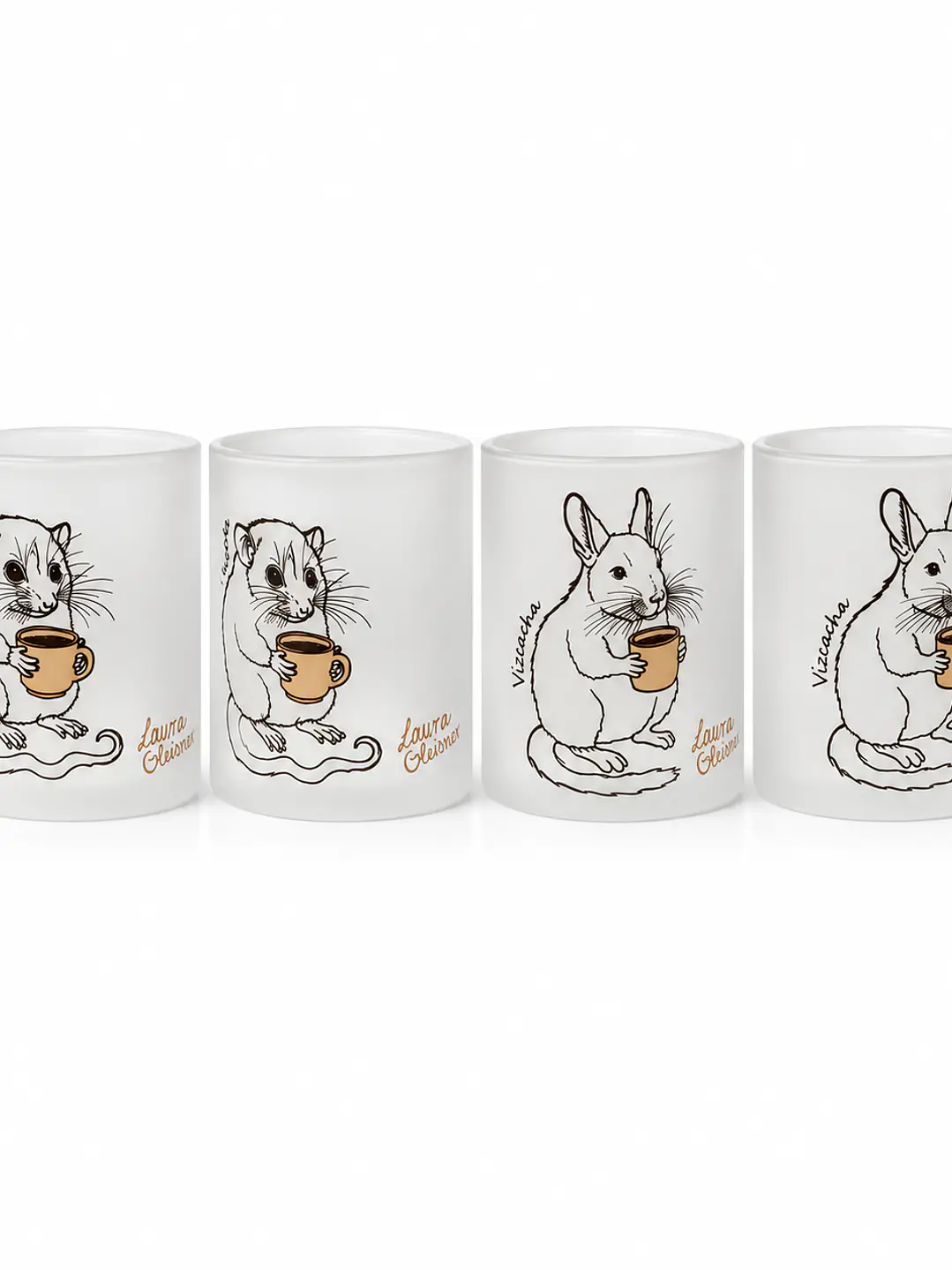 Pack 4 Tazas Vidrio Empavonado: Vizcacha - Monito del Monte 1