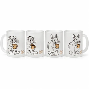 Pack 4 Tazas Vidrio Empavonado: Vizcacha - Monito del Monte