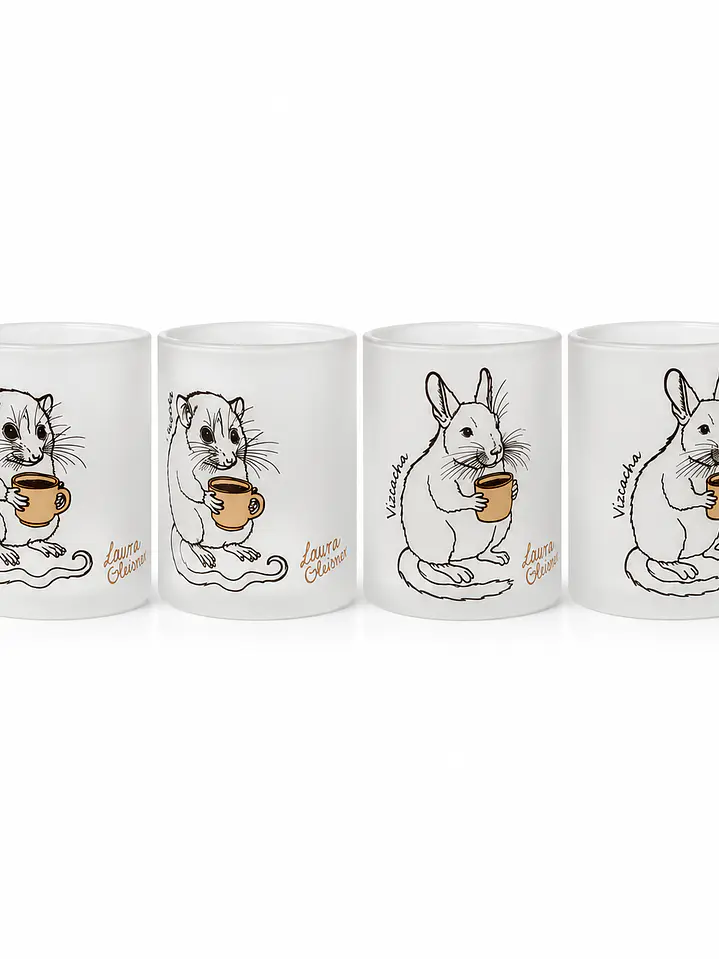 Pack 4 Tazas Vidrio Empavonado: Vizcacha - Monito del Monte 1