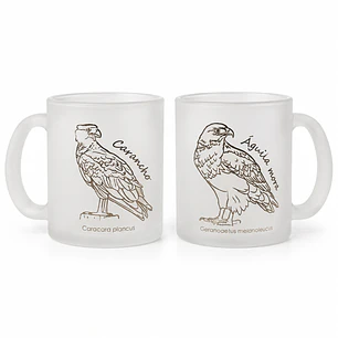 Pack 2 Tazas Vidrio Empavonado: Carancho y Águila Mora