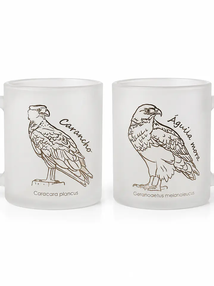 Pack 2 Tazas Vidrio Empavonado: Carancho y Águila Mora 1