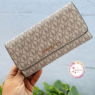 Michael Kors - Billetera Jet Set Large Logo Trifold Vanilla