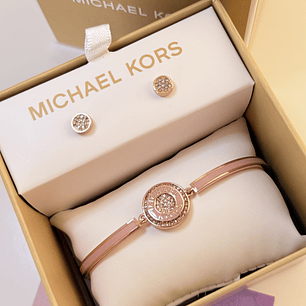Michael Kors - Set pulsera rose gold y aros con brillantes