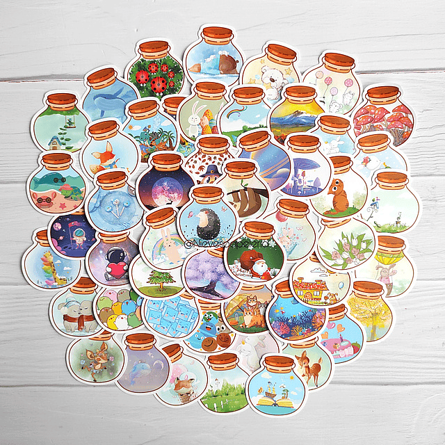 50 stickers de frasquitos 