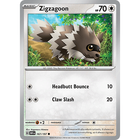 Zigzagoon - 167/197 - Common Reverse Holo– Inglés