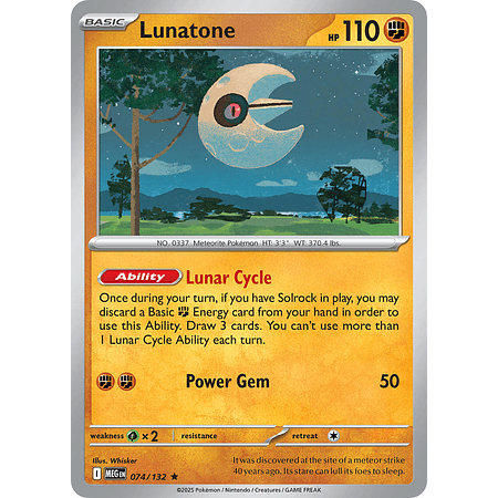 Lunatone 074/132 Rare Reverse Holo Ingles