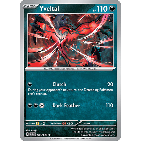 Yveltal 088/132 Rare Reverse Holo Inglés