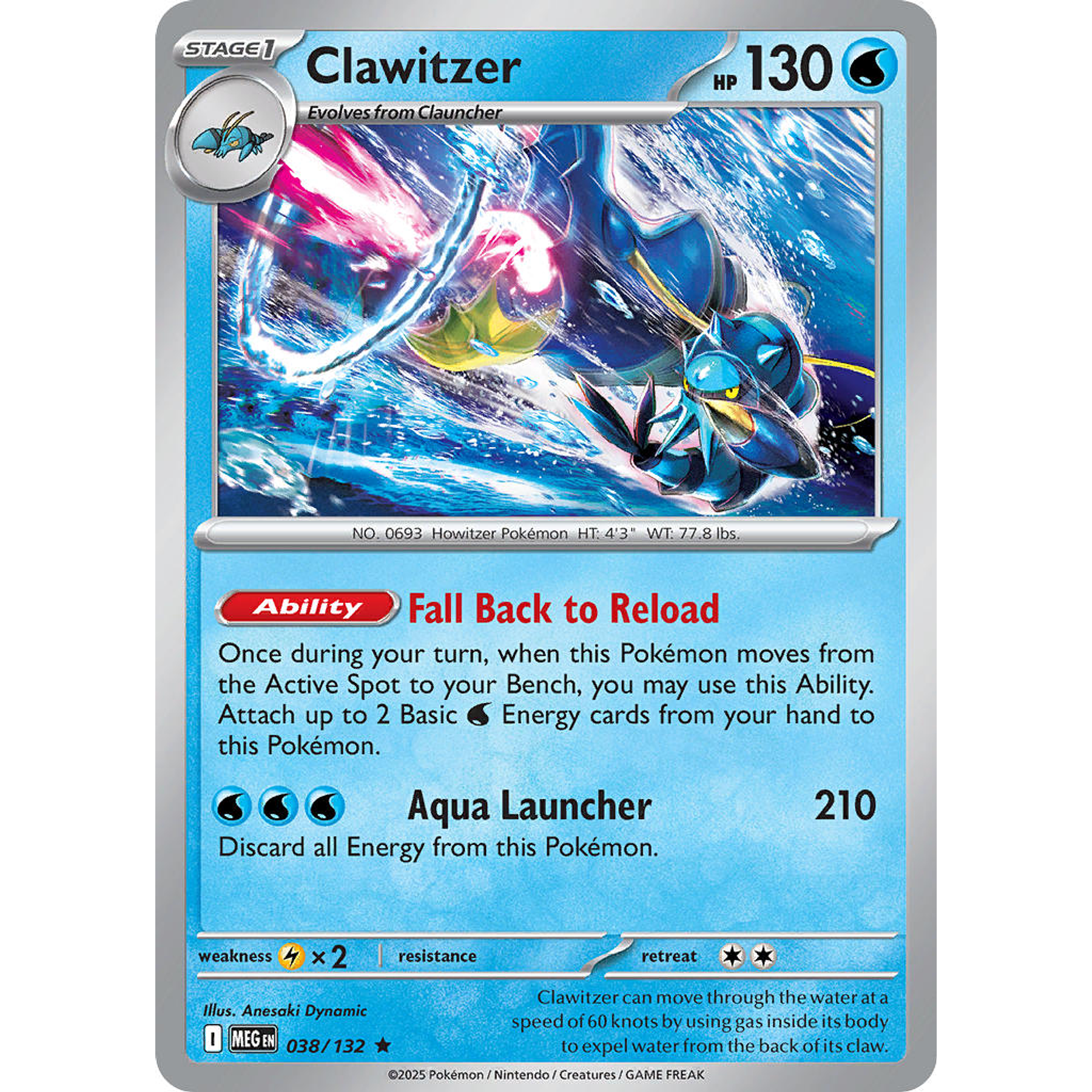 Clawitzer 038/132 Rare Reverse Holo Español