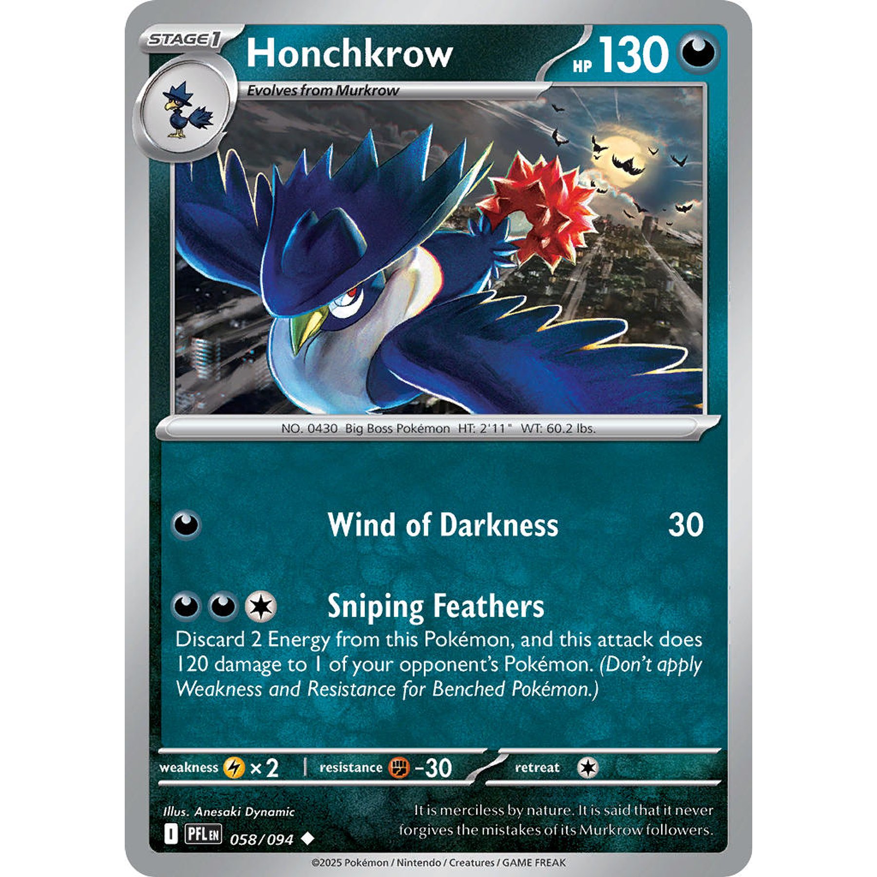 Honchkrow 058/094 Uncommon Reverse Holo  Ingles