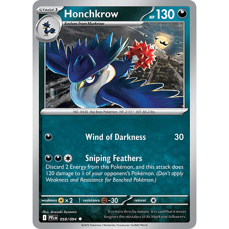 Honchkrow 058/094 Uncommon Reverse Holo  Ingles