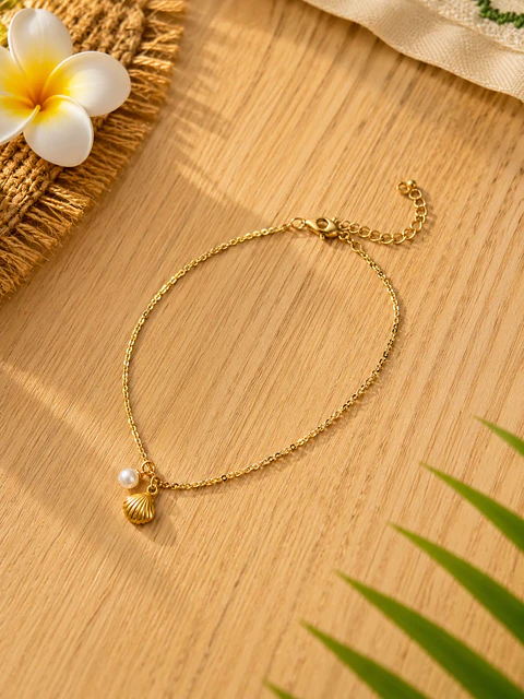 Pulseira de Tornozelo Concha Pérola