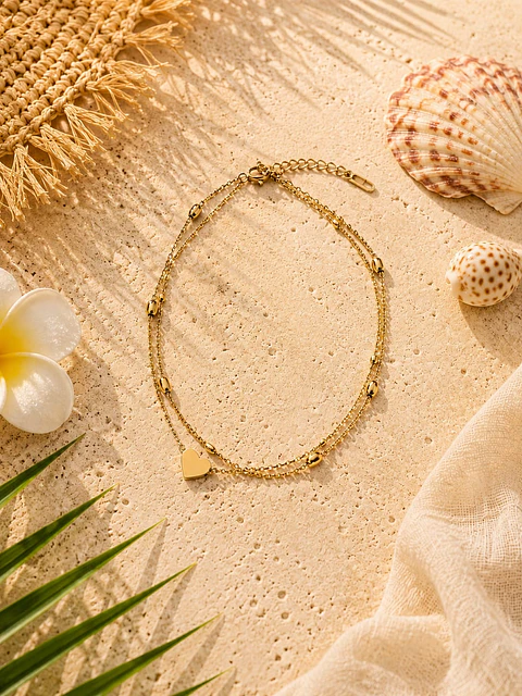 Pulseira de Tornozelo Coração Dourado