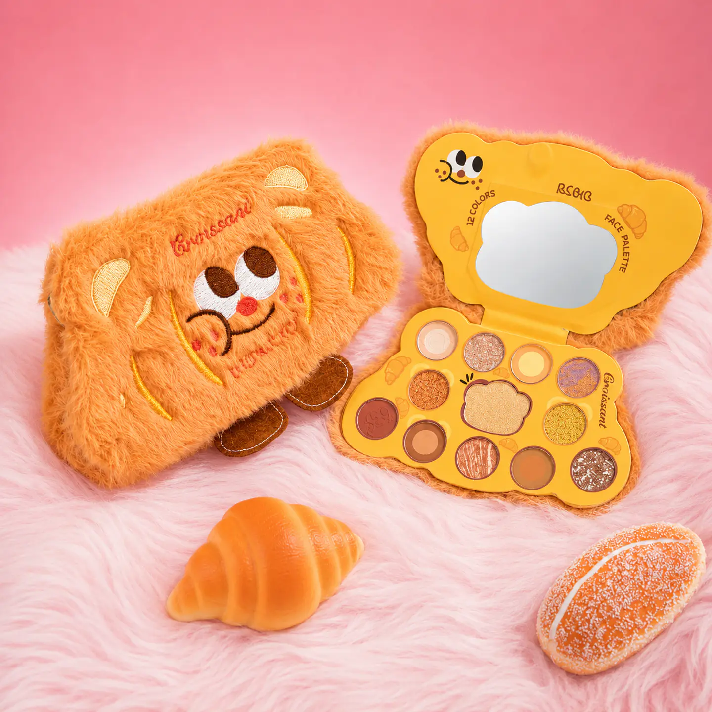 Paleta de Maquillaje 12 Colores con Espejo Diseño Croissant Kawaii 1