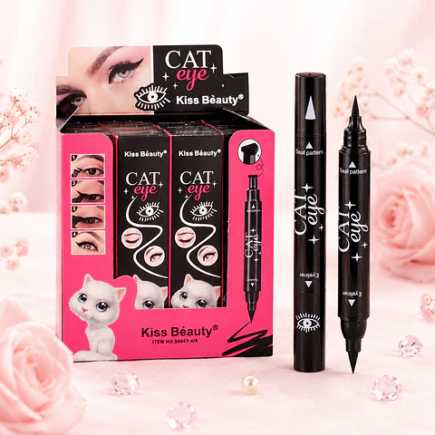 Delineador Cat Eye Kiss Beauty 2 en 1 con Sello