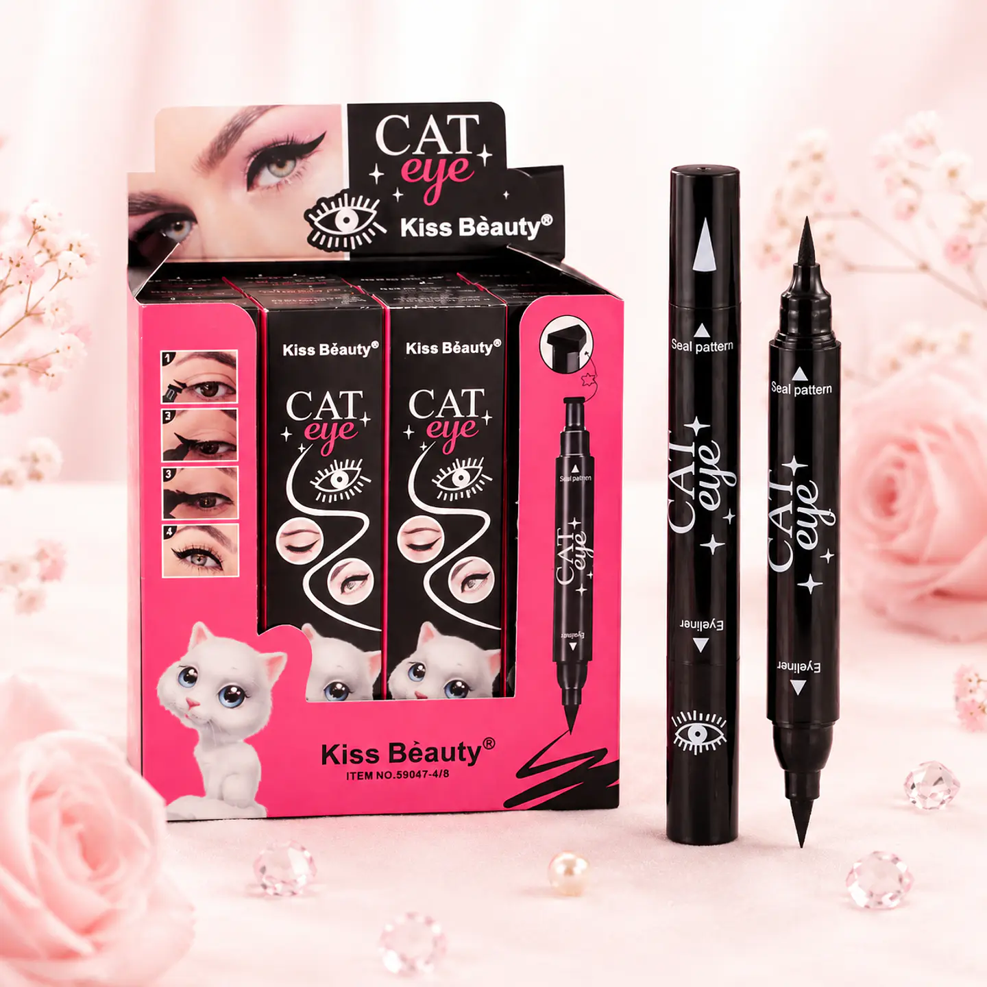 Delineador Cat Eye Kiss Beauty 2 en 1 con Sello 1