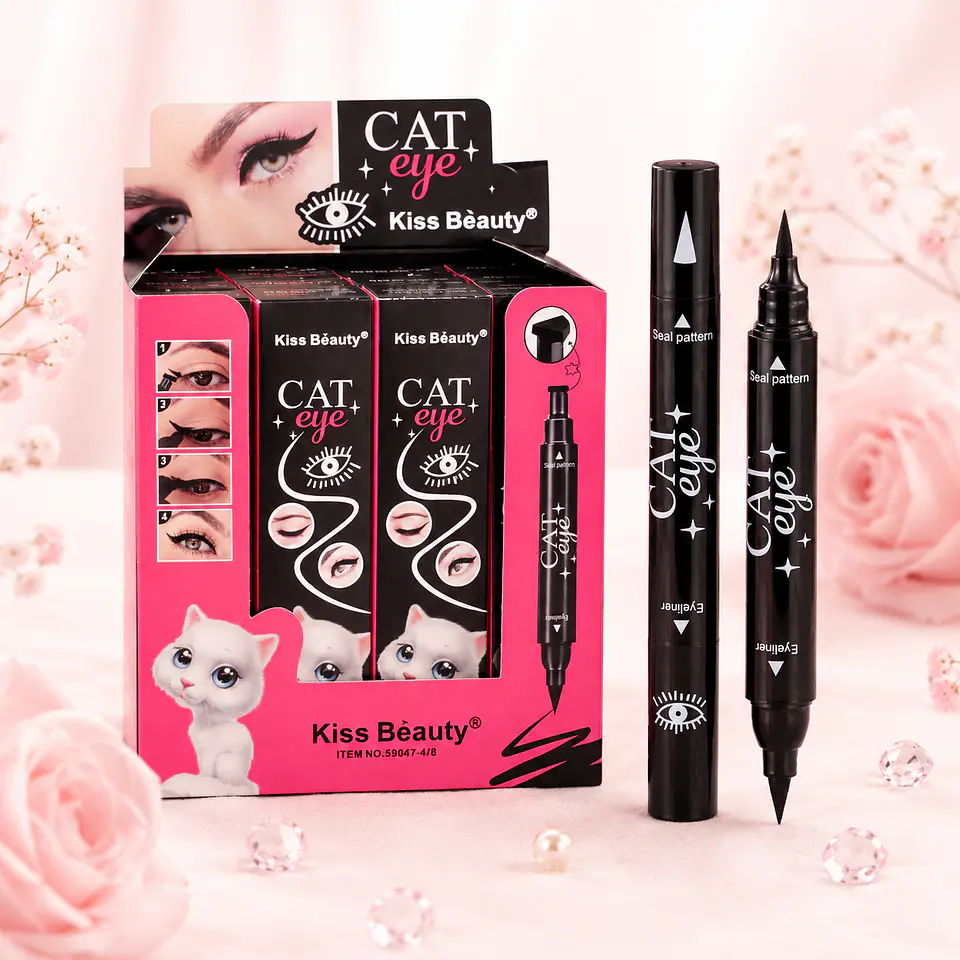 Delineador Cat Eye Kiss Beauty 2 en 1 con Sello 1