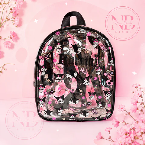 Mochila Transparente Kawaii – Kuromi, My Melody, Hello Kitty y Cinnamoroll